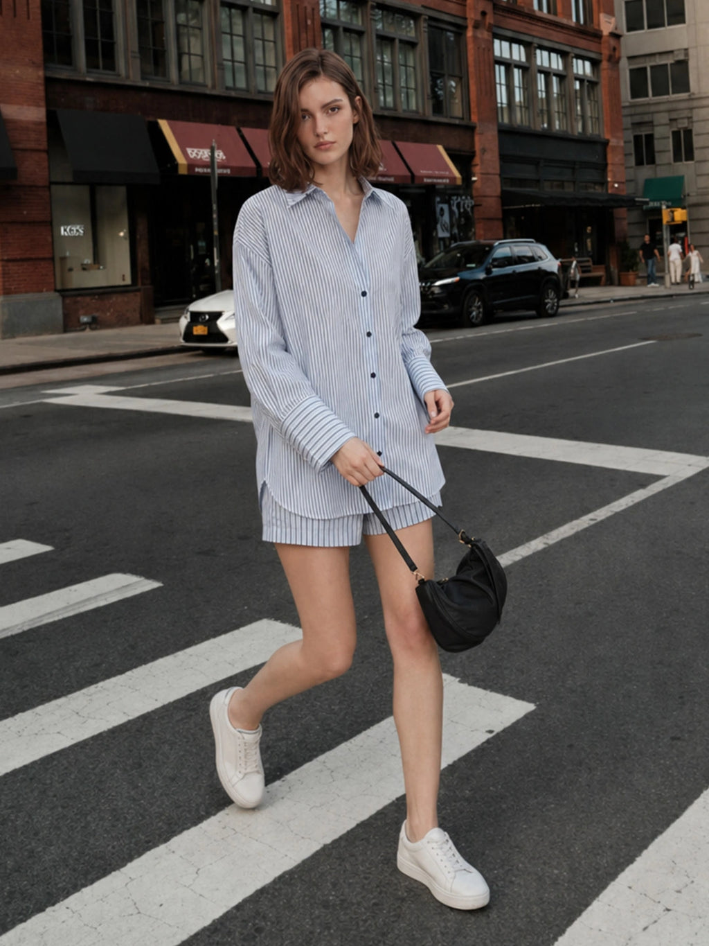 Stripe Shirt and Shorts Two-Piece Set