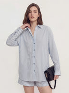 Stripe Shirt and Shorts Two-Piece Set
