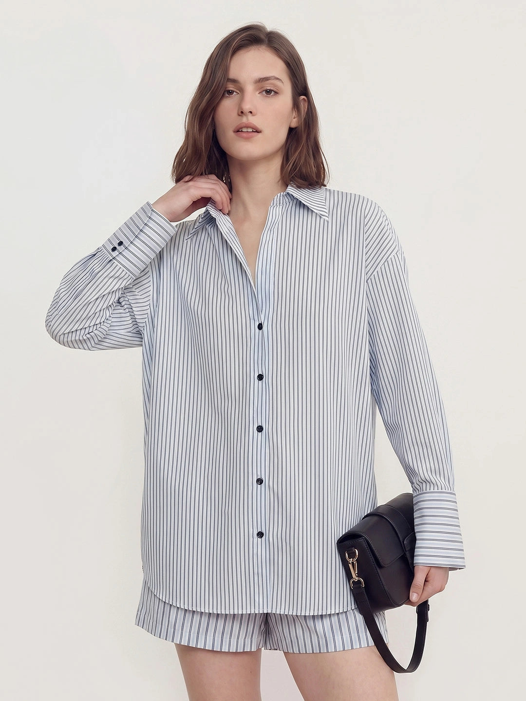 Stripe Shirt and Shorts Two-Piece Set