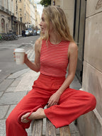 Red Stripe Knit Sweater Vest