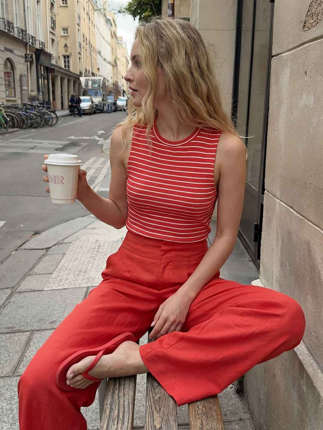 Red Stripe Knit Sweater Vest