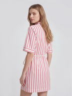 Striped Belt Cotton Shirt Dress