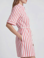 Striped Belt Cotton Shirt Dress