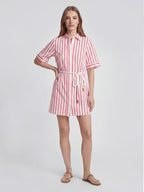 Striped Belt Cotton Shirt Dress