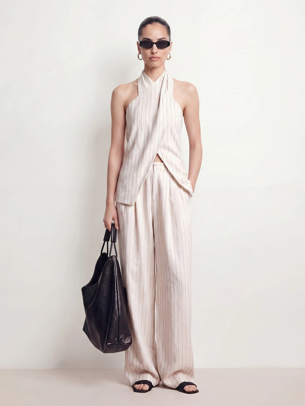 Striped Criss-cross Halter Two-Piece Set