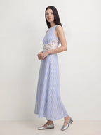 Striped Floral Cutwork Midi Dress