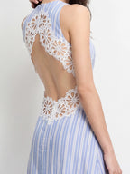 Striped Floral Cutwork Midi Dress