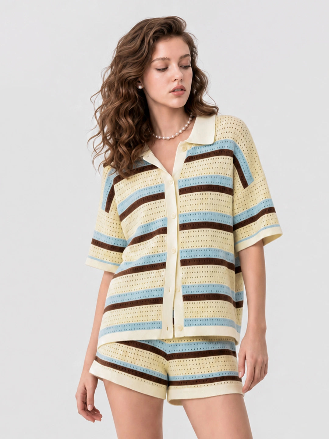 Striped Knit Shorts Two-Piece Set