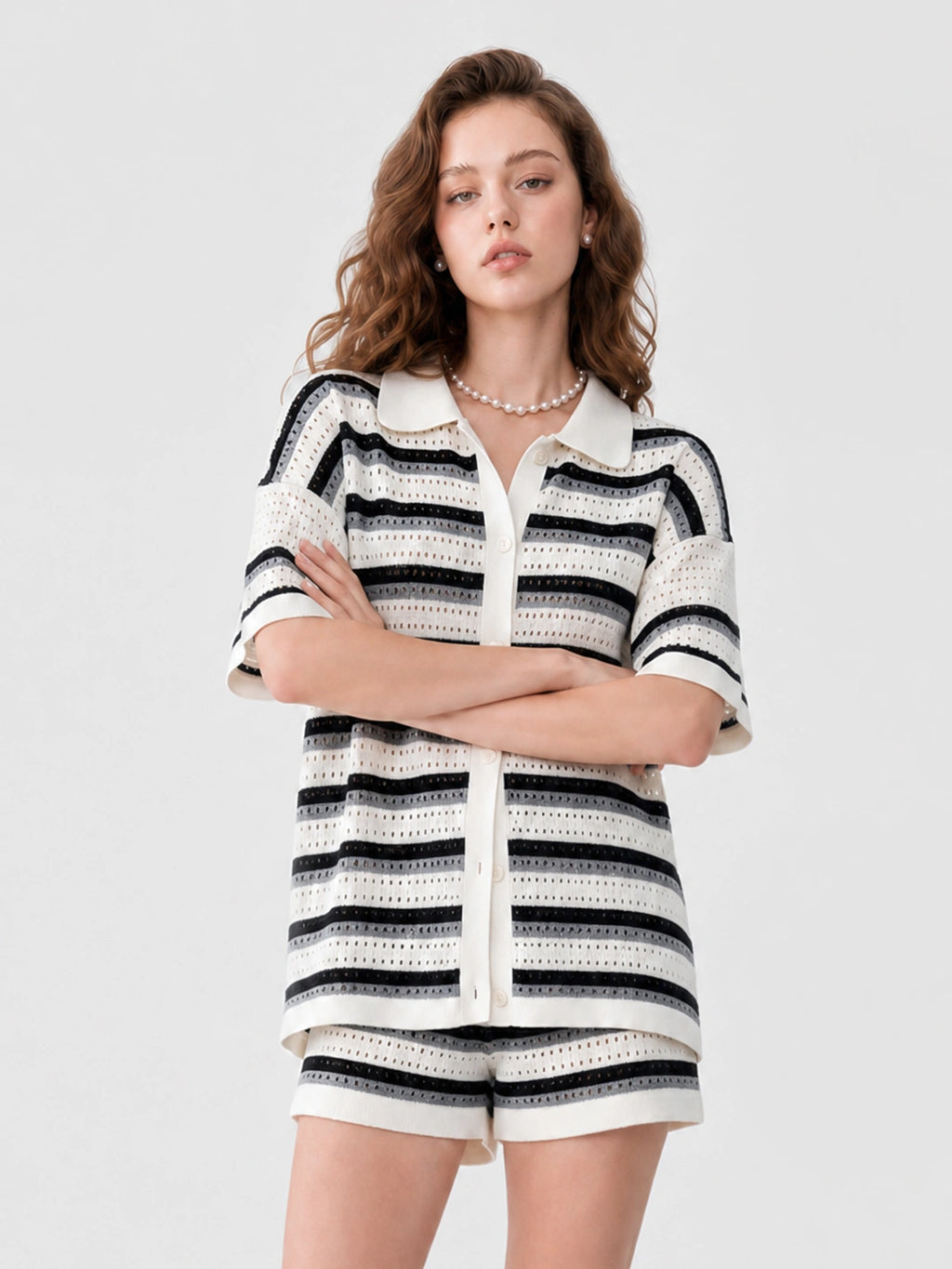 Striped Knit Shorts Two-Piece Set