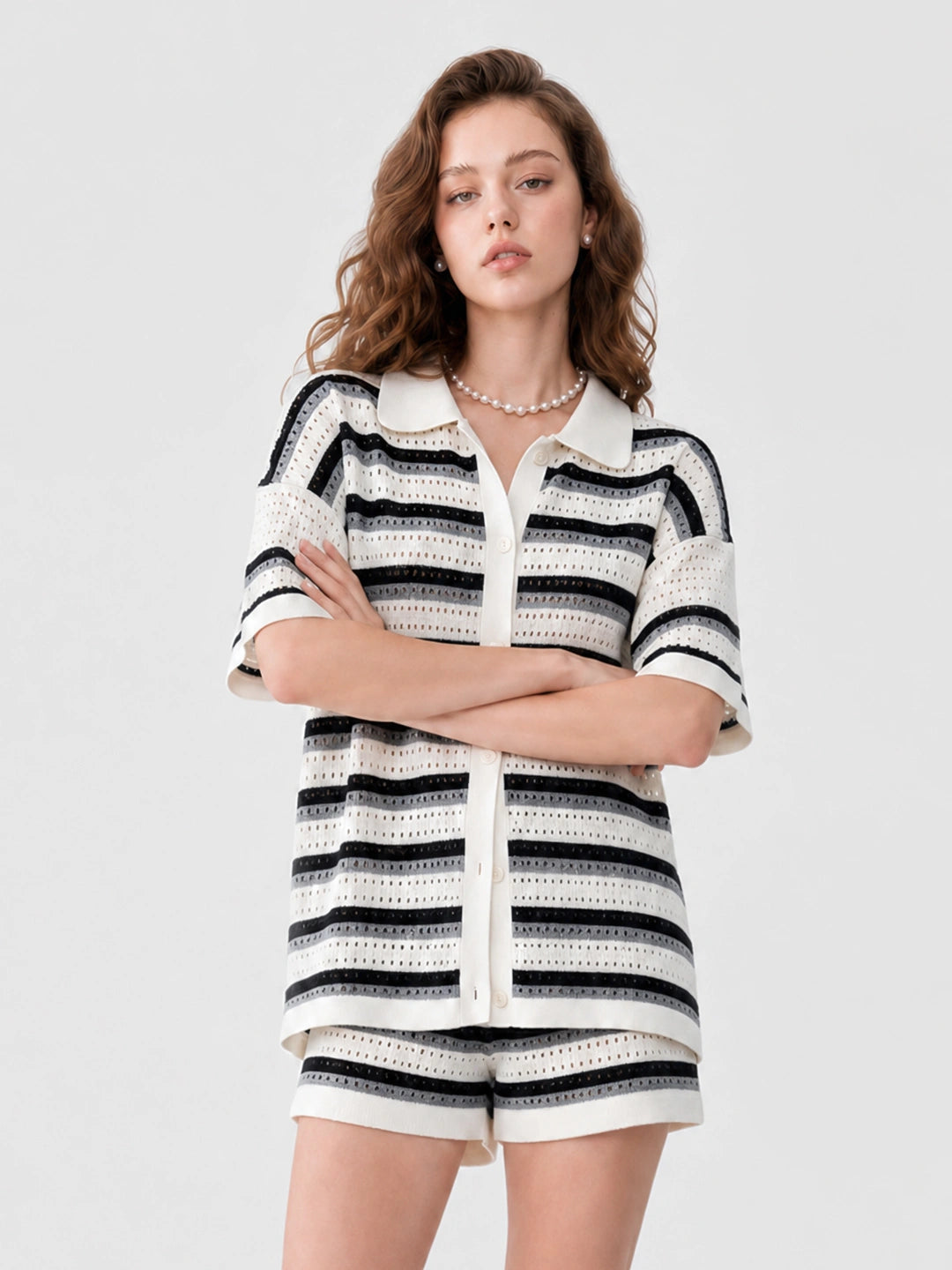 Striped Knit Shorts Two-Piece Set