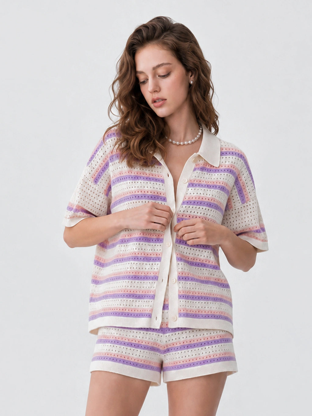 Striped Knit Shorts Two-Piece Set