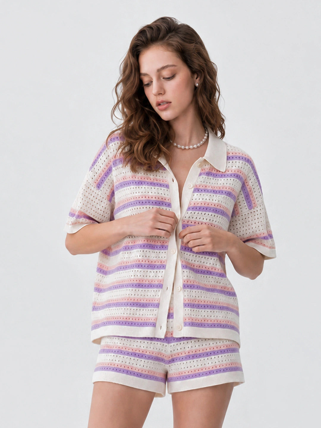 Striped Knit Shorts Two-Piece Set