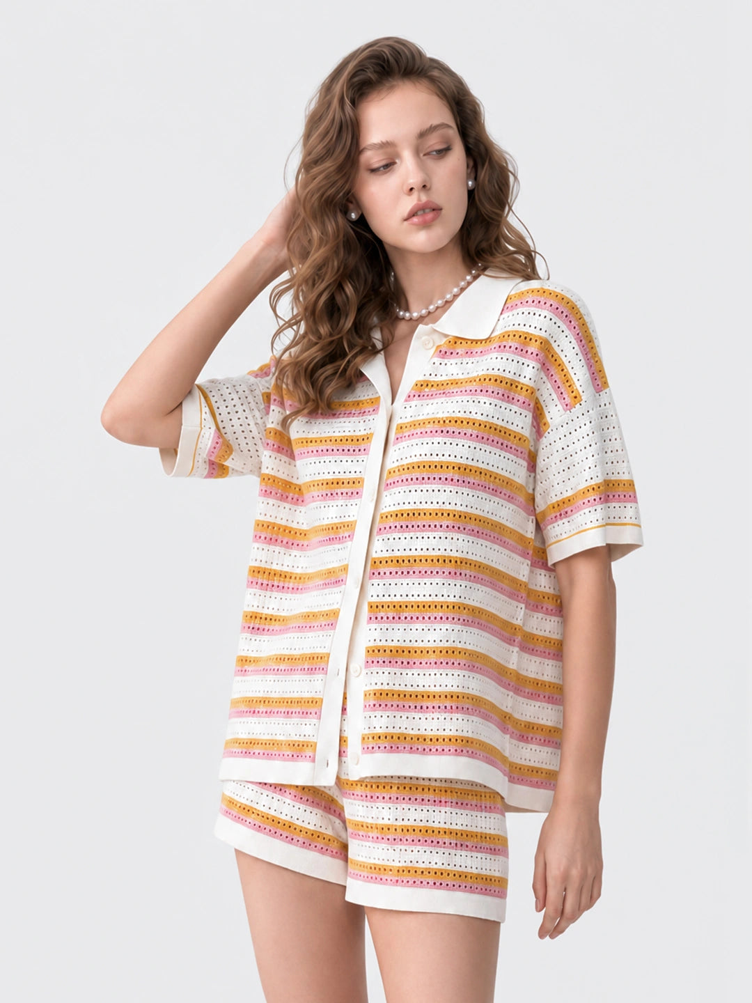Striped Knit Shorts Two-Piece Set