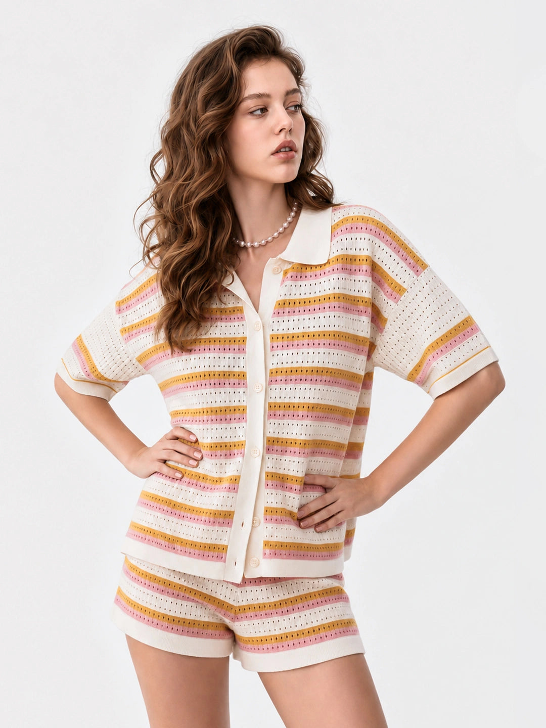 Striped Knit Shorts Two-Piece Set