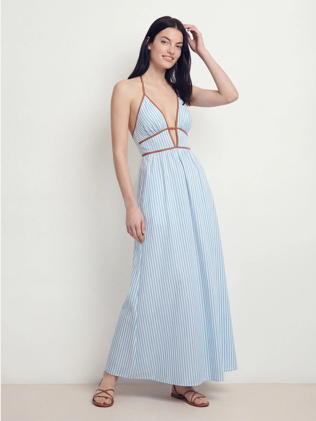 Striped Plunging V-Neck Maxi Dress