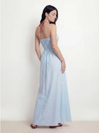 Striped Plunging V-Neck Maxi Dress