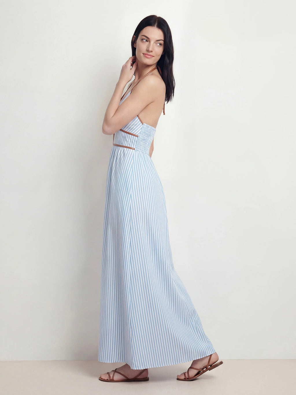 Striped Plunging V-Neck Maxi Dress