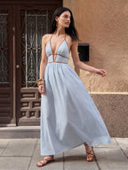 Striped Plunging V-Neck Maxi Dress