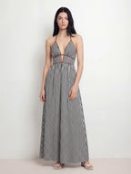Striped Plunging V-Neck Maxi Dress