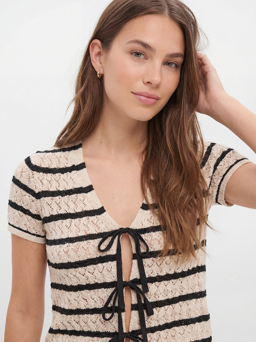 Striped openwork knit trouser sets