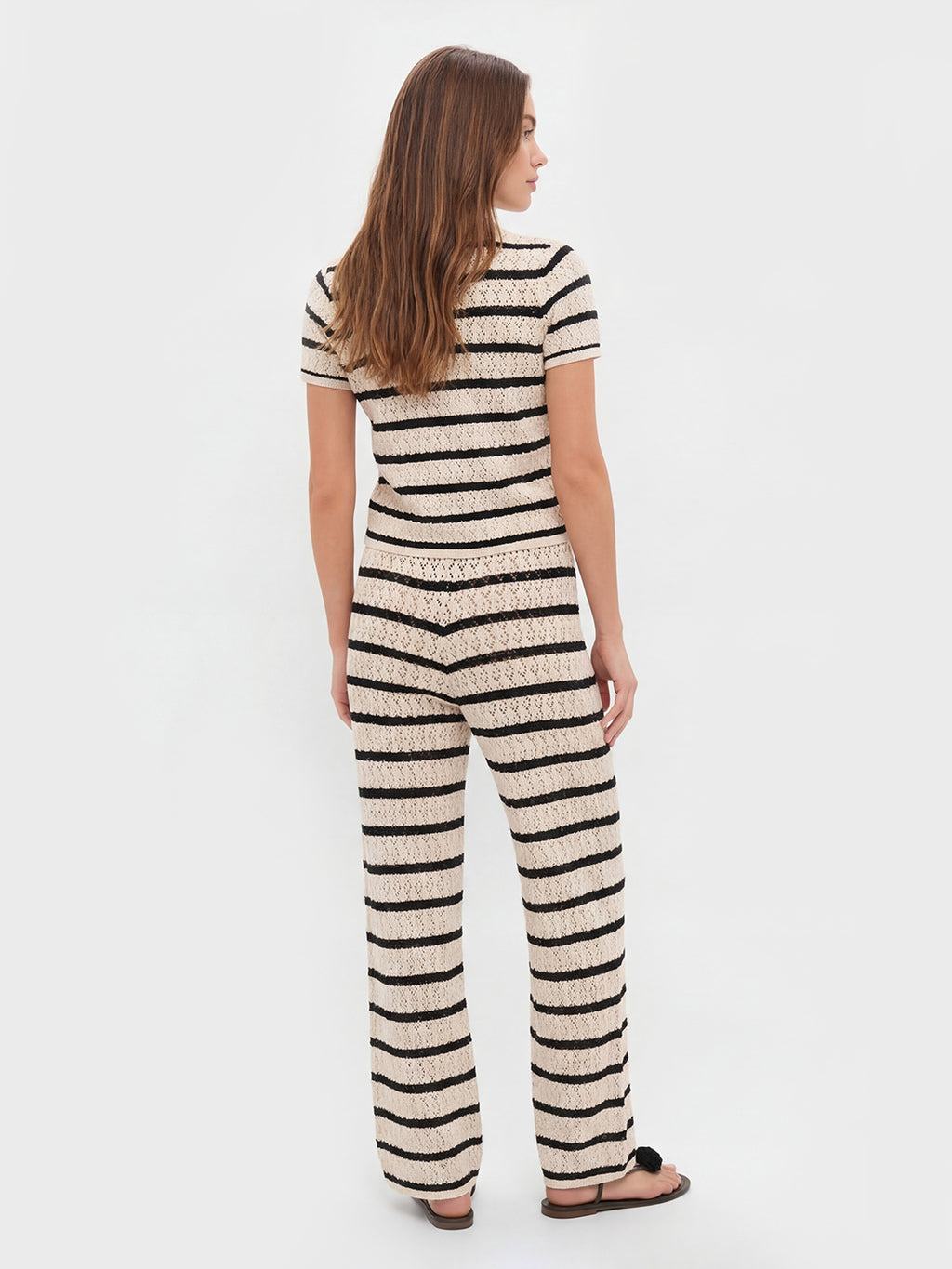 Striped openwork knit trouser sets