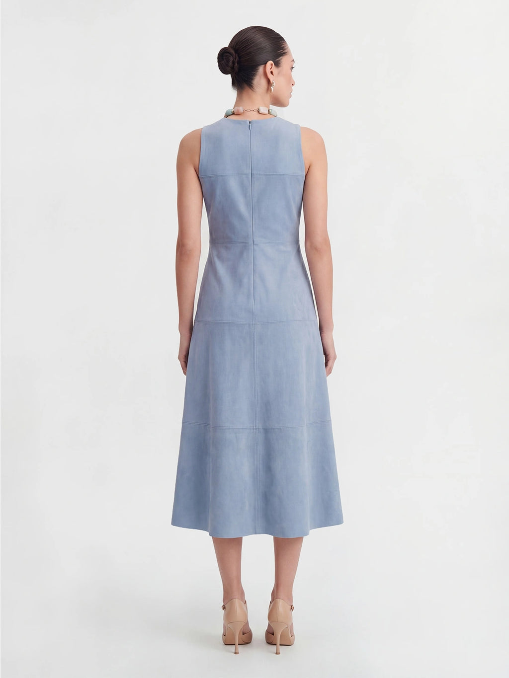 Suede Sleeveless A-Line Midi Dress