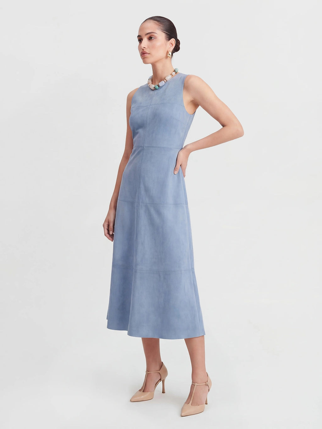 Suede Sleeveless A-Line Midi Dress