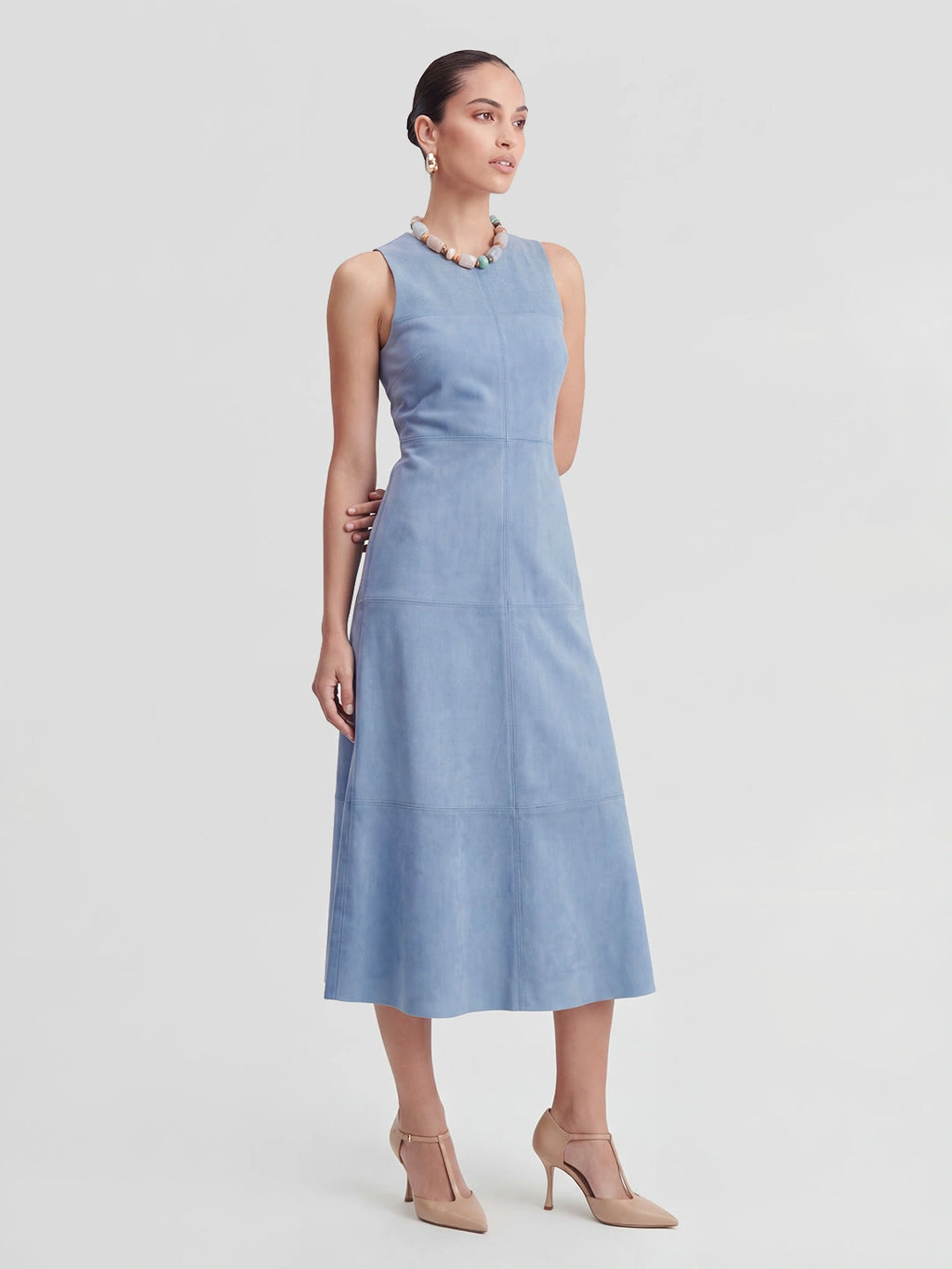 Suede Sleeveless A-Line Midi Dress