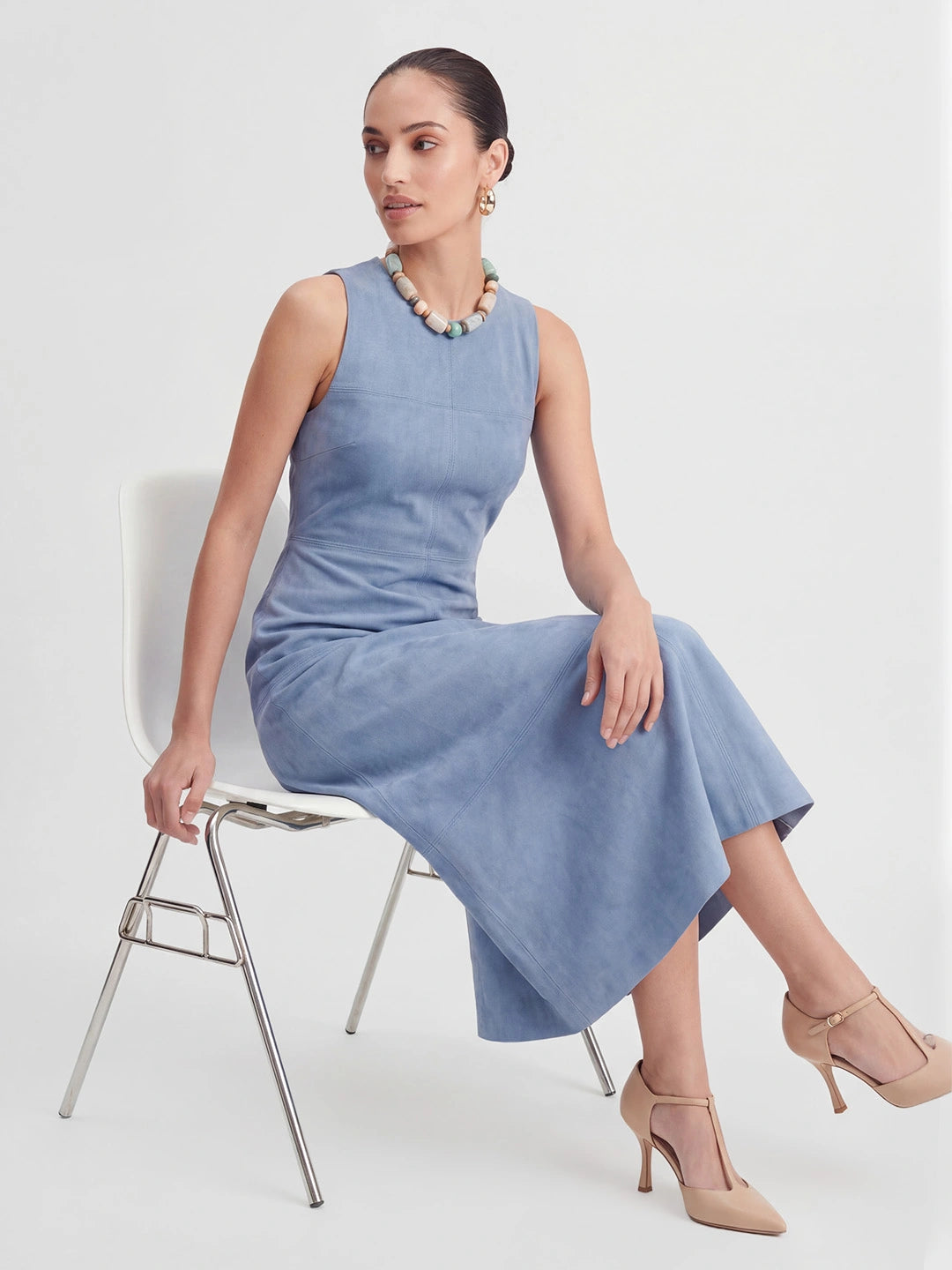 Suede Sleeveless A-Line Midi Dress Secondary image