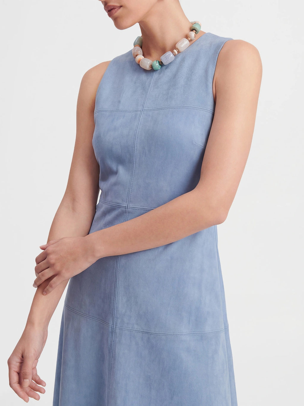 Suede Sleeveless A-Line Midi Dress