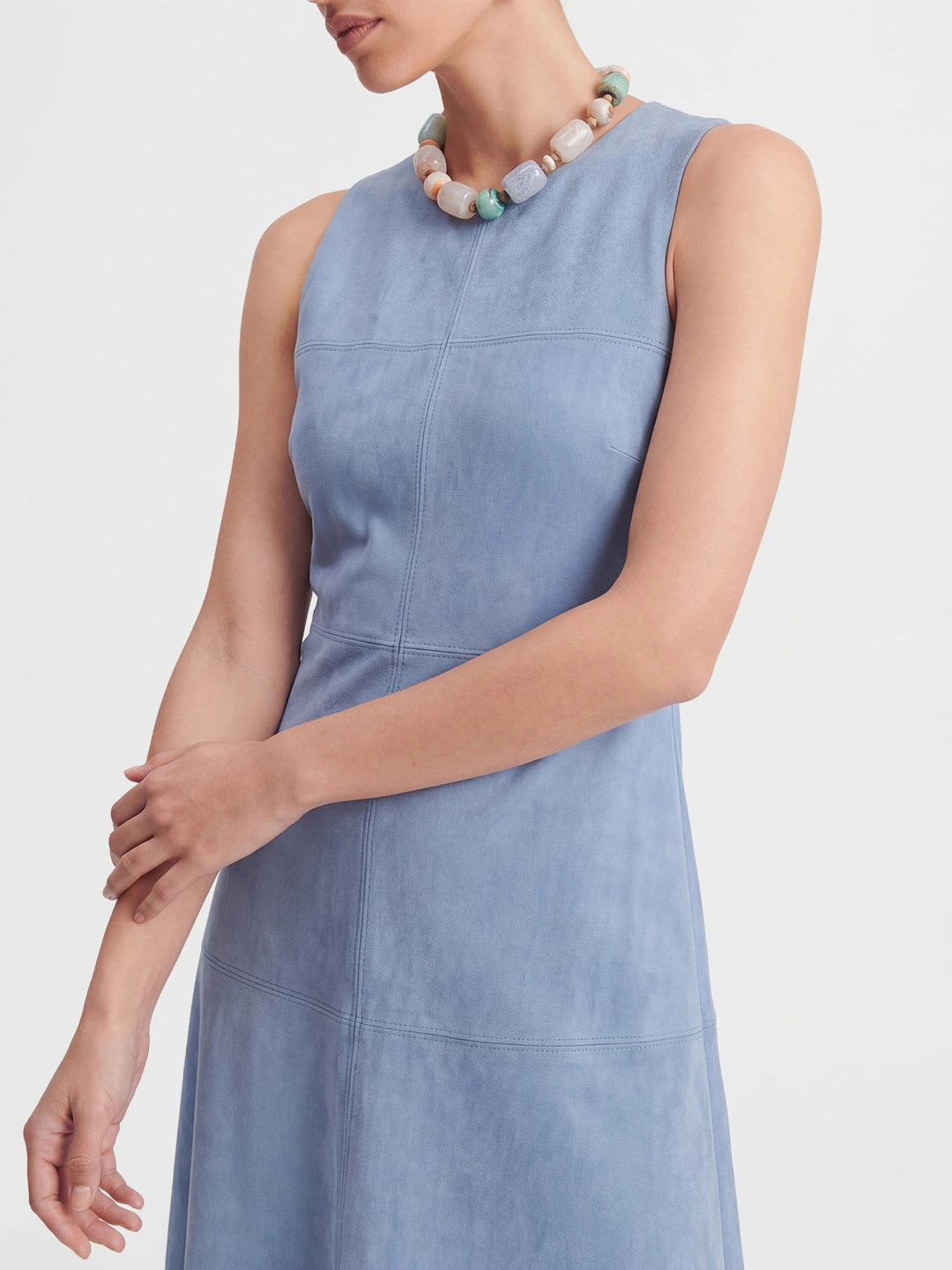 Suede Sleeveless A-Line Midi Dress