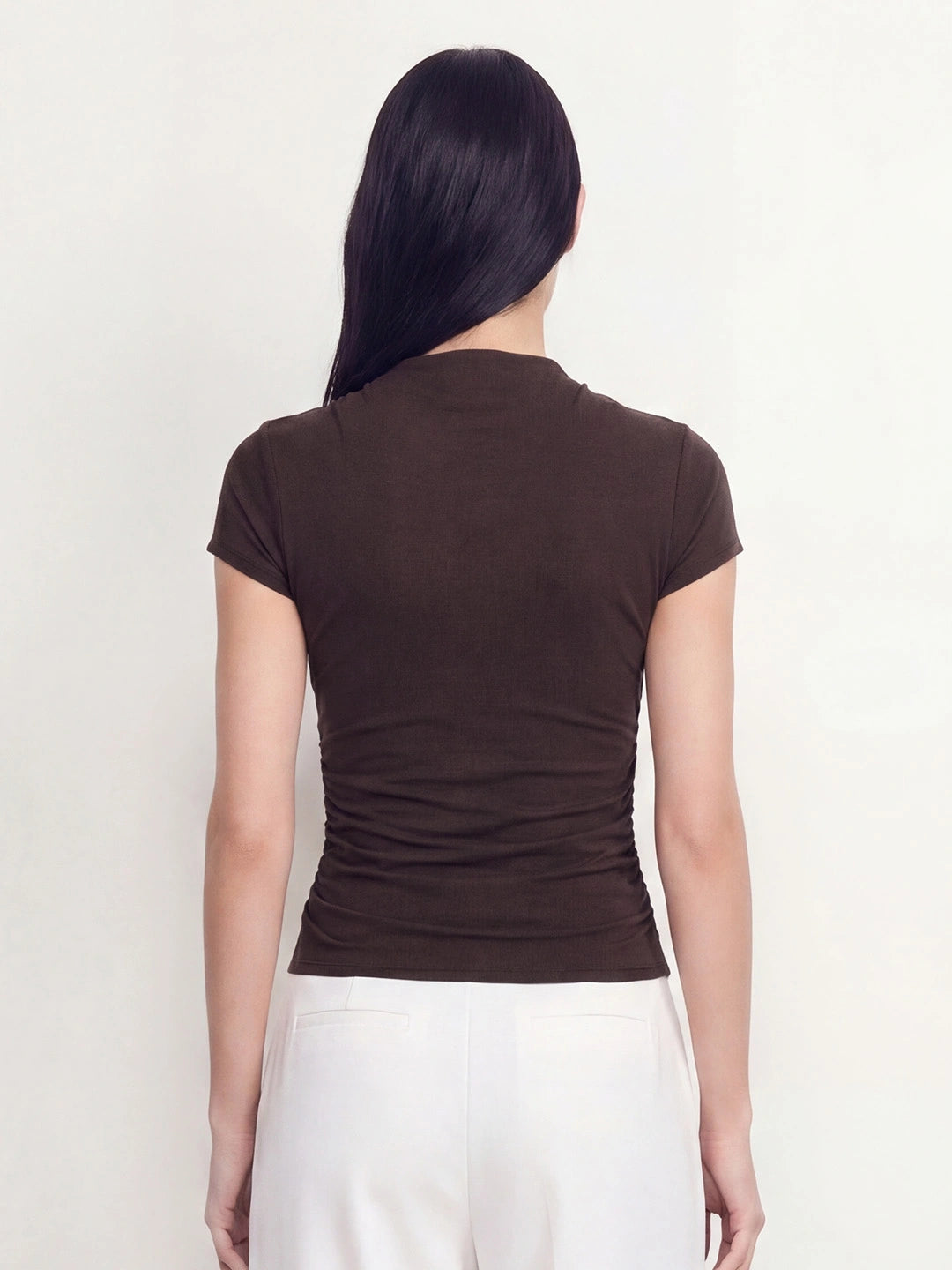 Surplice Ruched Slim Fit Cotton Top
