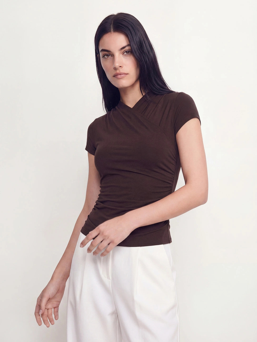 Surplice Ruched Slim Fit Cotton Top