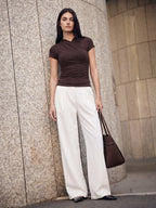 Surplice Ruched Slim Fit Cotton Top