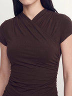 Surplice Ruched Slim Fit Cotton Top