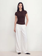 Surplice Ruched Slim Fit Cotton Top