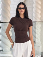 Surplice Ruched Slim Fit Cotton Top