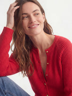 Textured Crew Neck Gold Button Cardigan