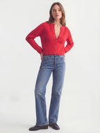 Textured Crew Neck Gold Button Cardigan