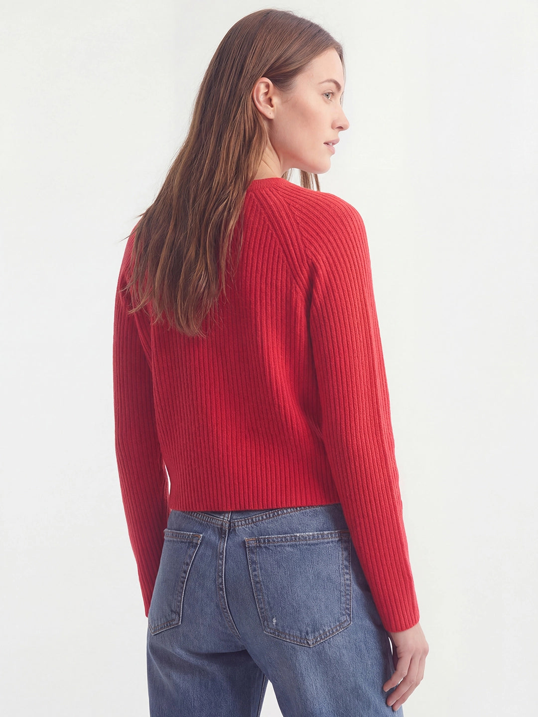 Textured Crew Neck Gold Button Cardigan