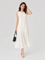 Textured Floral Chiffon Panel Midi Dress