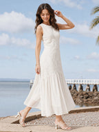 Textured Floral Chiffon Panel Midi Dress