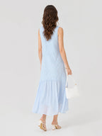 Textured Floral Chiffon Panel Midi Dress