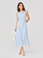 Textured Floral Chiffon Panel Midi Dress