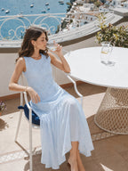 Textured Floral Chiffon Panel Midi Dress