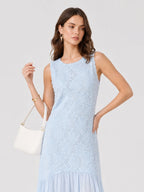 Textured Floral Chiffon Panel Midi Dress