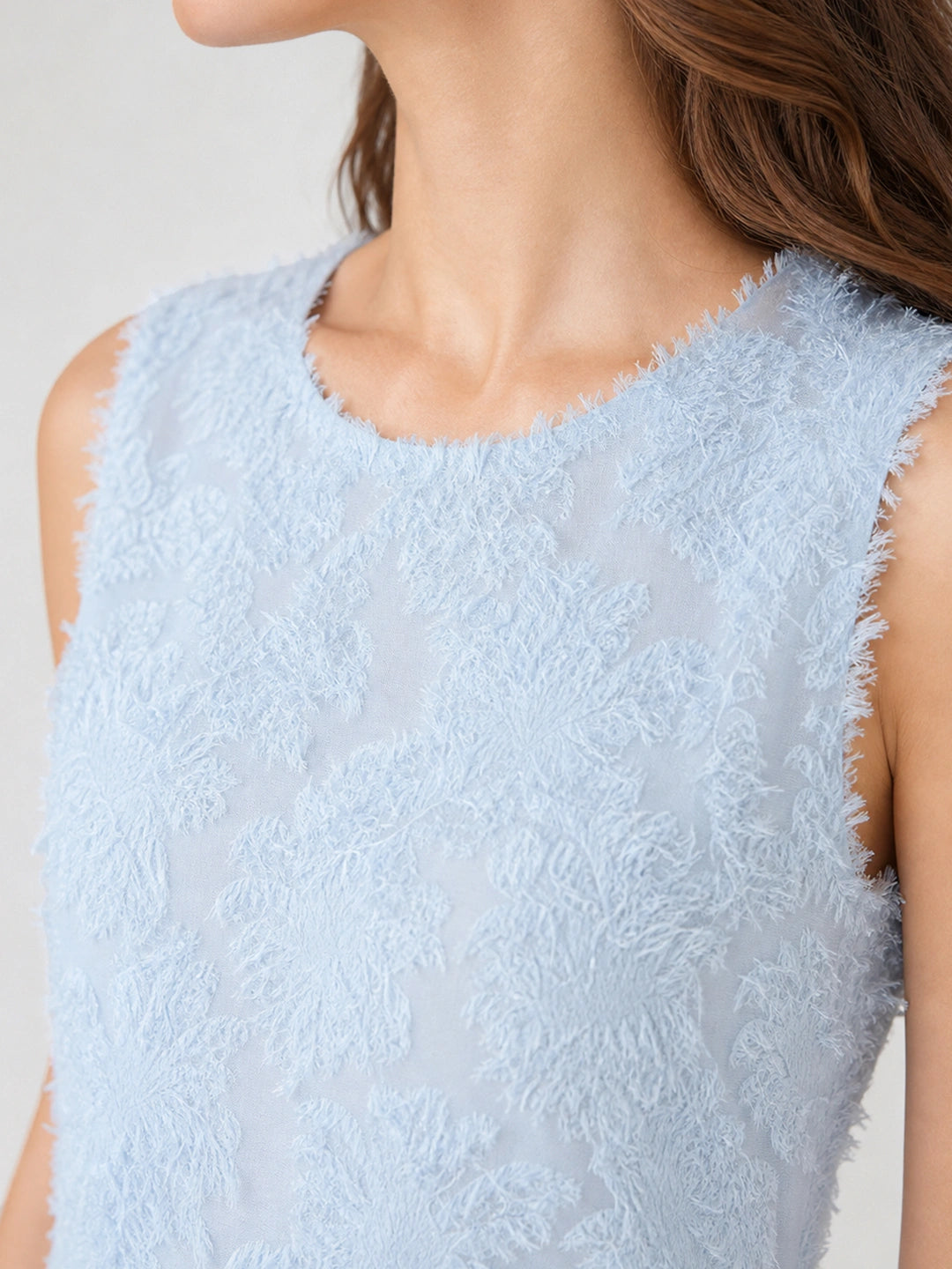 Textured Floral Chiffon Panel Midi Dress