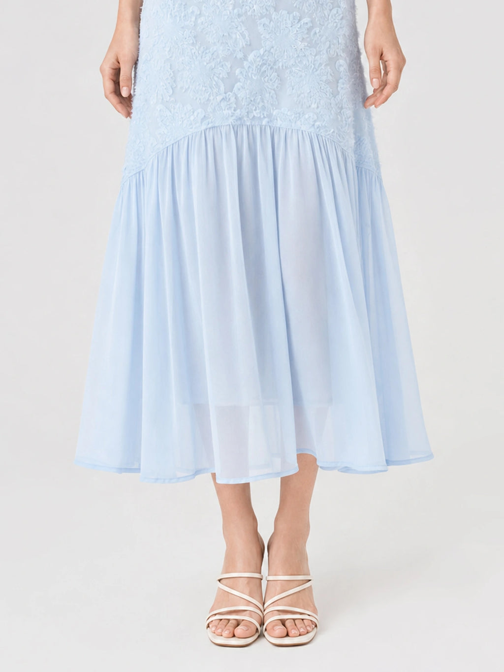 Textured Floral Chiffon Panel Midi Dress