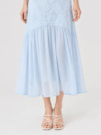 Textured Floral Chiffon Panel Midi Dress