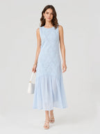 Textured Floral Chiffon Panel Midi Dress